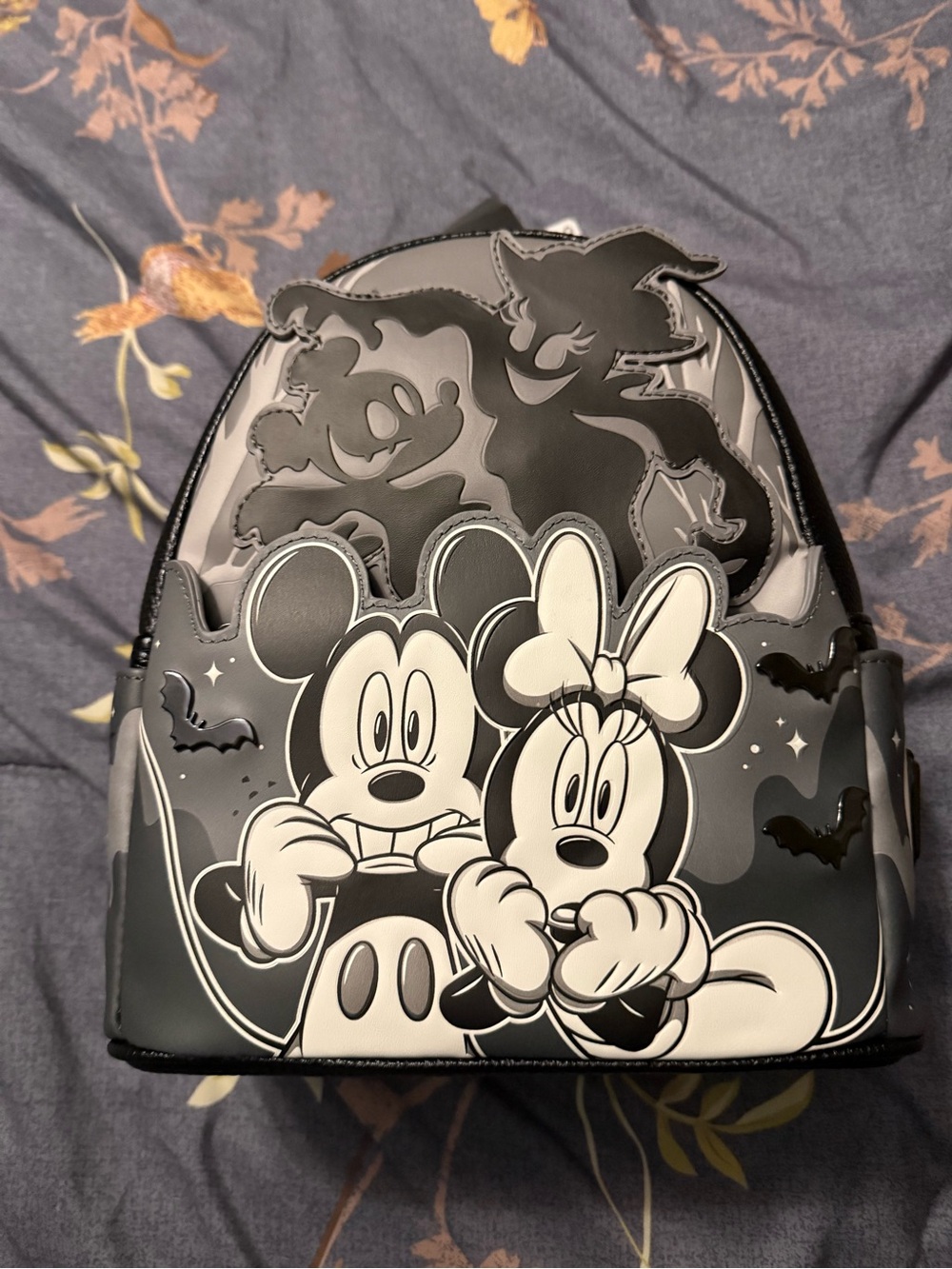 Loungefly Black & Gray Mickey and Minnie Halloween Mini Backpack